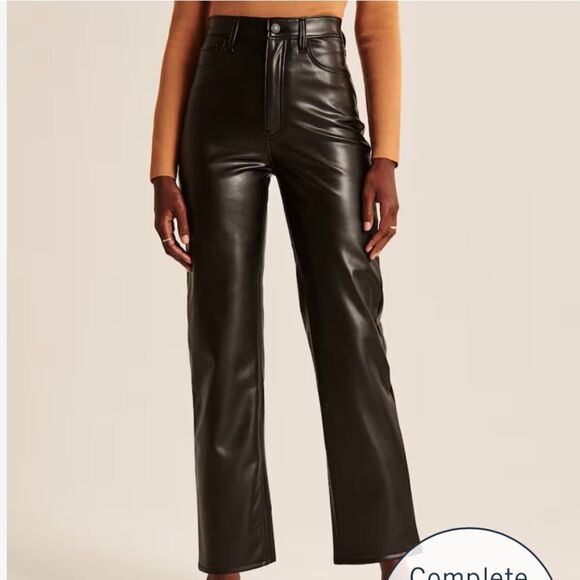 Abercrombie&Fitch Vegan Leather Ankle Straight Ultra High Rise Pant a black Nwt - Picture 2 of 10